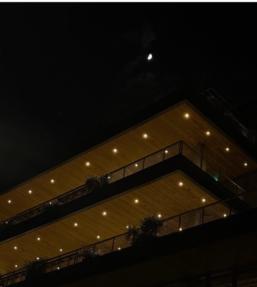 Lit balconies at night